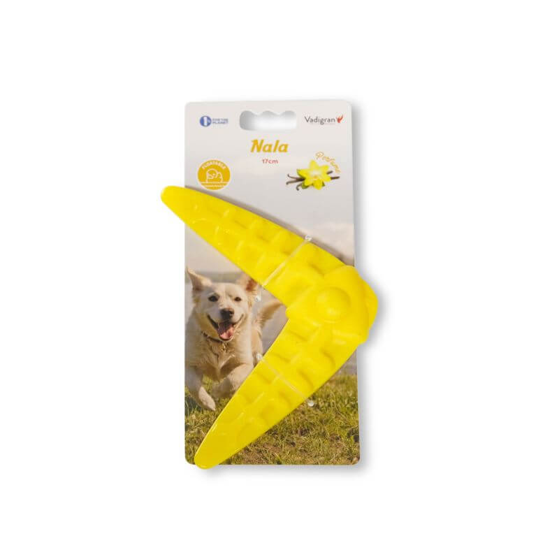 JOUET CHIEN TPR BOOMERANG JAUNE 17cm