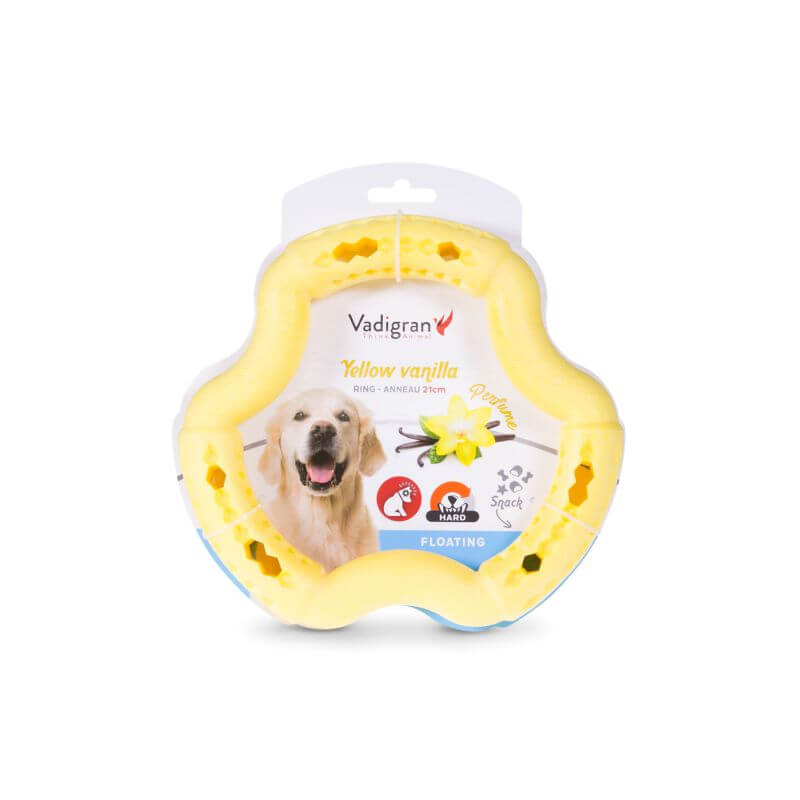 JOUET CHIEN TPR ANNEAU YELLOW VANILLA 21cm