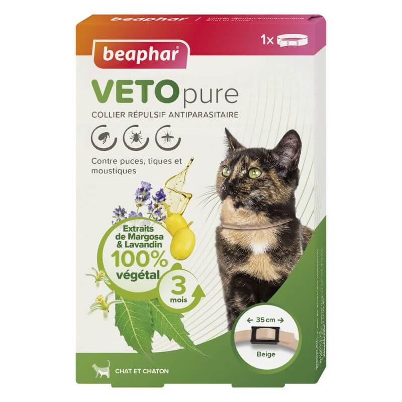 COLLIER REPULSIF ANTIPARASITAIRE VETOPURE CHAT BEIGE