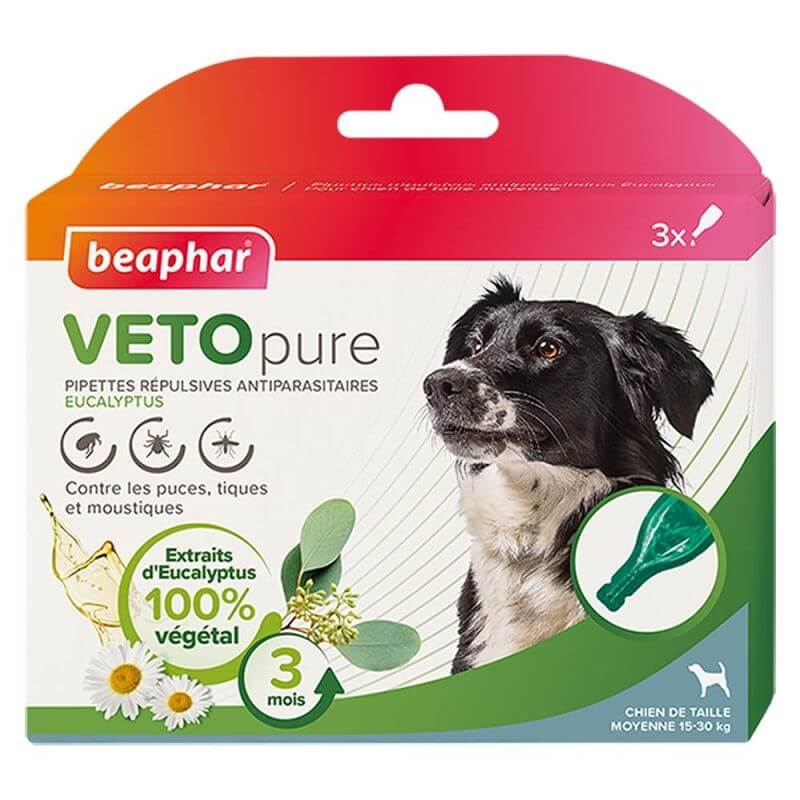 PIPETTES REPULSIVES ANTIPARASITAIRES EUCALYPTUS MOYEN CHIEN 3x2ml