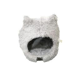 CORBEILLE TETE DE CHAT 45cm FOURRURE GRIS CLAIR