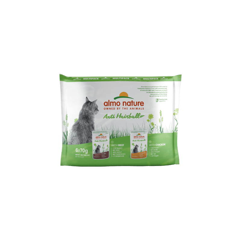 ALMO CHAT HOLISTIC FONCTIONNEL ANTIHAIRBALL BOEUF/POULET 6x70gr