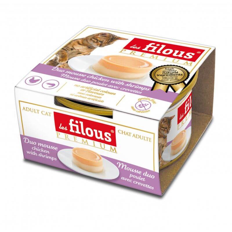 POCHON FILOUS CHAT MOUSSE POULET CREVETTES 85gr
