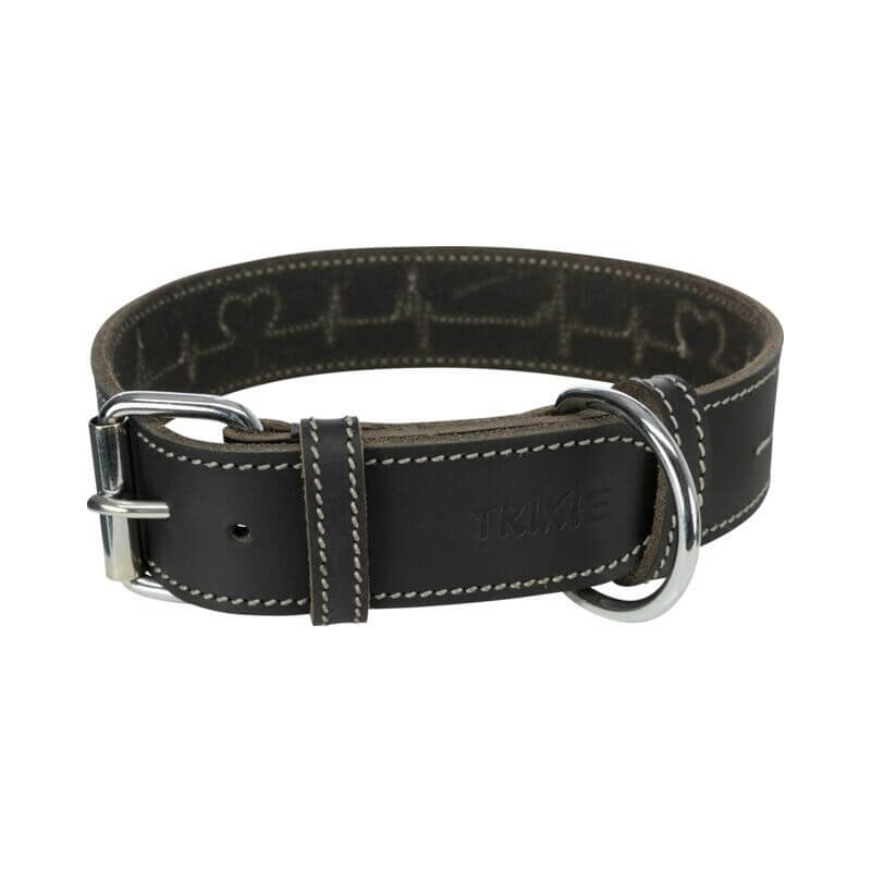 COLLIER CUIR CIRE/VIEILLI HEARTBEAT S-M 34-40cm/30mm NOIR