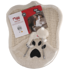 GRIFFOIR A CHAT + 2 JOUETS ECRU 41x33x2cm