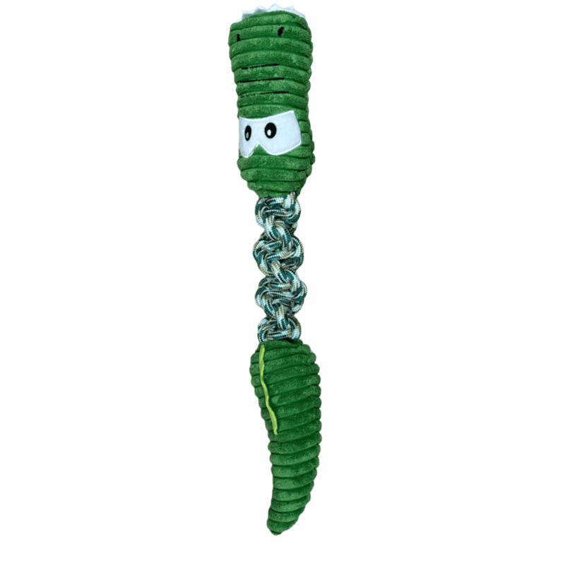 JOUET PELUCHE & CORDE CROCODILE VERT 50x9cm SONORE