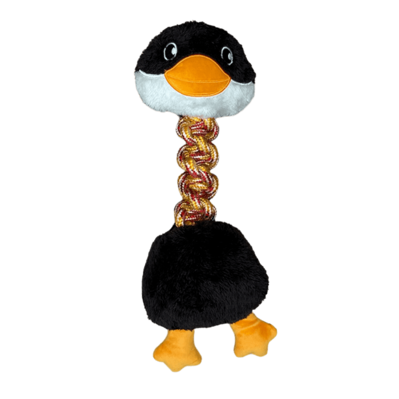 JOUET PELUCHE & CORDE CANARD MARRON 40x13cm SONORE