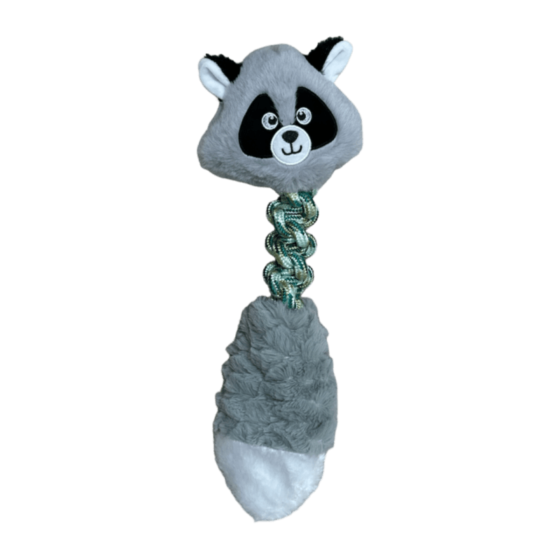 JOUET PELUCHE & CORDE RATON LAVEUR GRIS 43x15cm SONORE