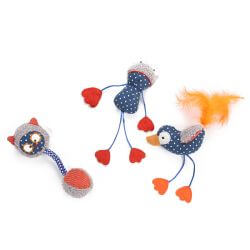 PLUSH TOY W/CATNIP, 3 ASSORTED DESIGNS: BIRD 11x5cm,FROG 11x5cm, BALL 18.5cm