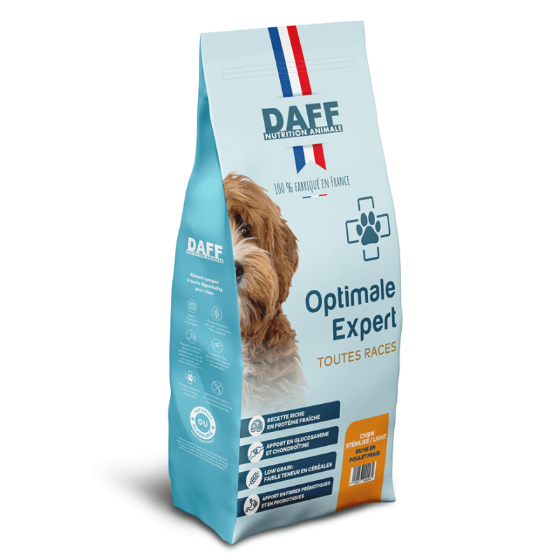 DAFF OPTIMALE EXPERT TOUTES RACES STERILISE & LIGHT 12kg – Poulet Frais
