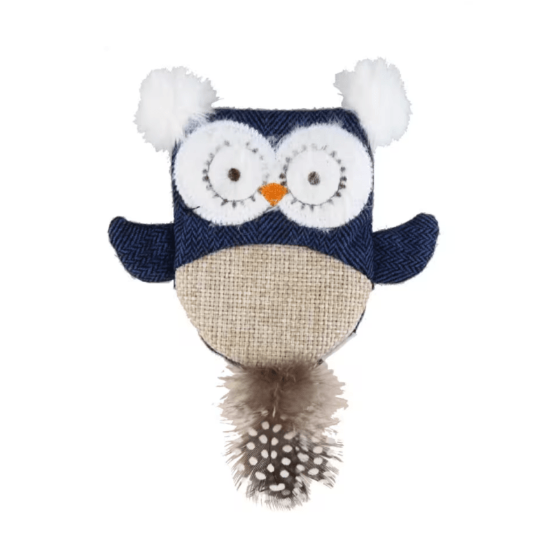 JOUET CHAT CHOUETTE TISSU JEANS + HERBE A CHAT