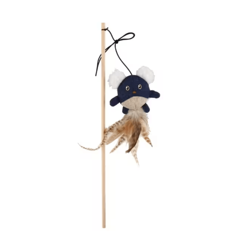 CANNE A PECHE SOURIS JEANS+HERBE A CHAT