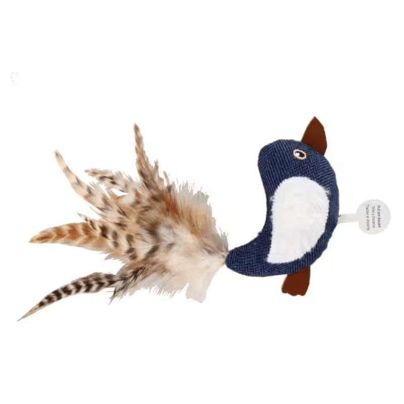 JOUET CHAT OISEAU TISSU JEANS + HERBE A CHAT