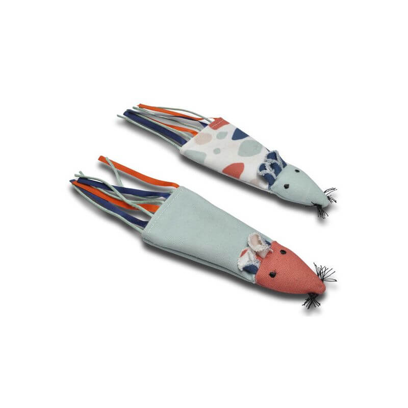 TERRAZZO FLAT MOUSE W/VELCRO&CATNIP BAG INSIDE 6.5x26cm 2 assorted colours
