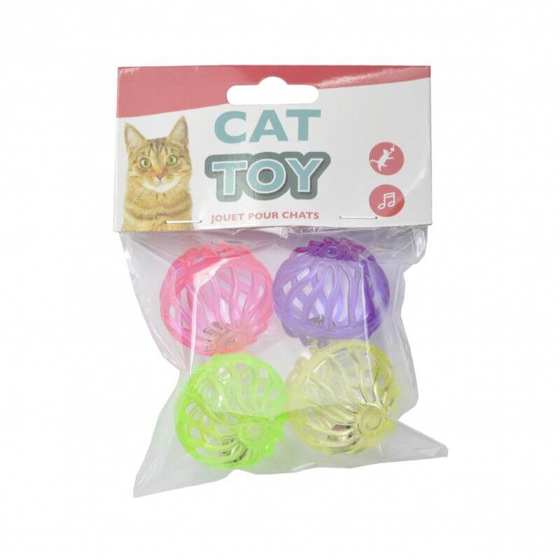 SET OF 4 COLOURED BALLS W/BELL diam.4cm 4 ASSORTED COLOURS