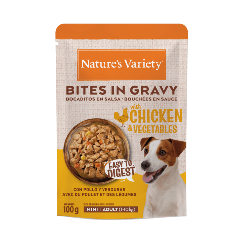 NV chien Bouchées en sauce Mini Poulet et Légumes 100g
