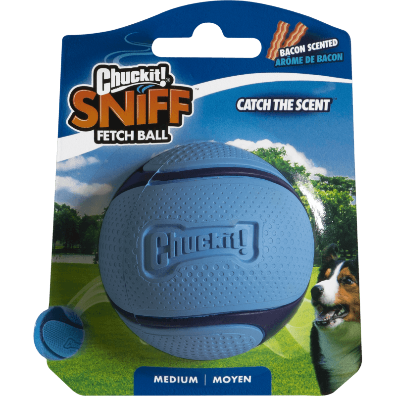 JOUET CHUCKIT SNIFF FETCH BALL™ 1PK MD BACON