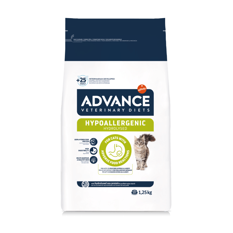 Sac Advance Veterinary Diets Hypoallergenic chat 1,25 kg — croquettes allergie alimentaire protéines hydrolysées Sac Advance Veterinary Diets Hypoallergenic chat 1,25 kg — croquettes allergie alimentaire protéines hydrolysées