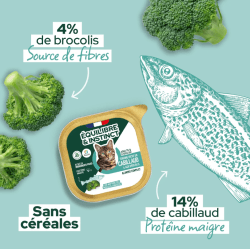 E&I BARQUETTE 85G CHAT STERILISE CABILLAUD BROCOLIS