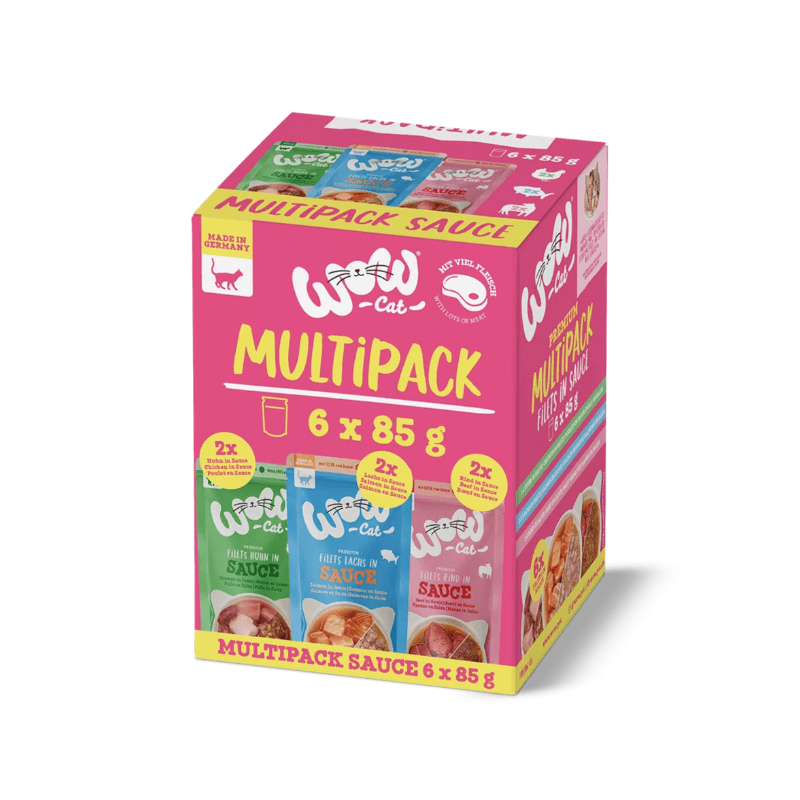 WOW CAT Sauce Adulte Multipack 6 x 85 g poulet bœuf saumon WOW CAT Sauce Adulte Multipack 6 x 85 g poulet bœuf saumon