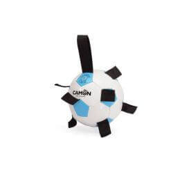 Ballon de foot pour chiens en cuir PU - Taille 5 avec poignées en polyester, blanc/azur 4p.