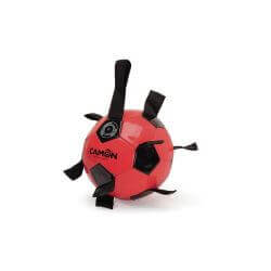 Ballon de foot pour chiens en cuir PU, taille 5, avec poignées en polyester, noir/rouge