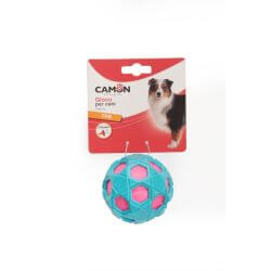 Jouet pour chien, balle TPR avec insert lisse et couineur, 2 couleurs, diamètre environ 8cm.