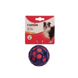 Jouet pour chien, balle TPR avec insert lisse et couineur, 2 couleurs, diamètre environ 8cm.