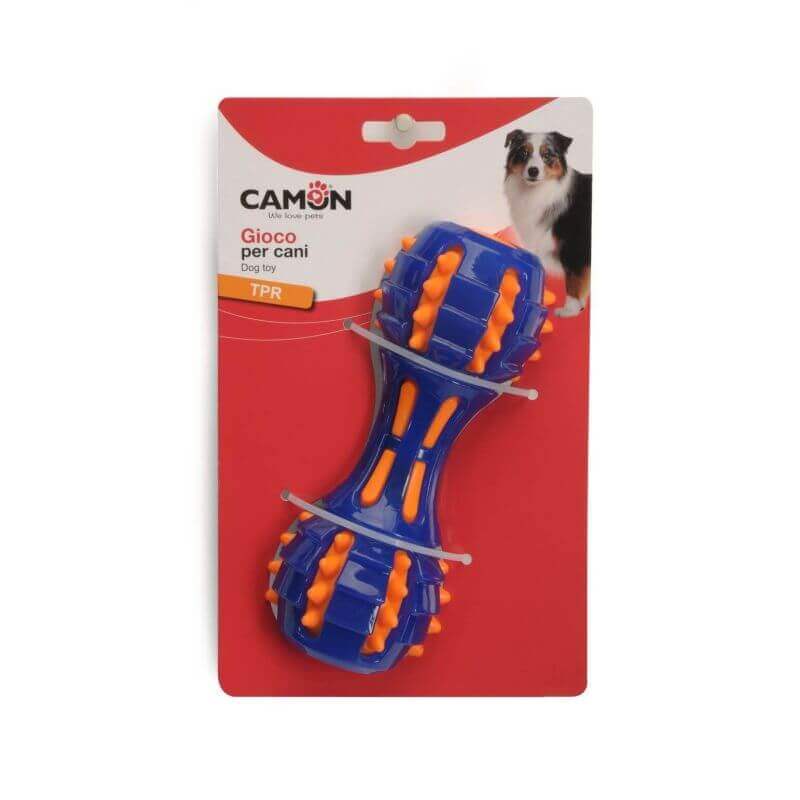 Jouet pour chien, haltère en TPR avec insert à pointes, 2 couleurs, environ 18cm