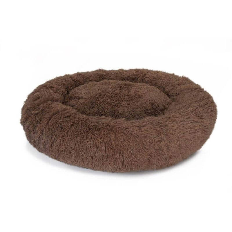 Lit rond pour animaux en peluche avec housse amovible marron noisette Lit rond pour animaux en peluche avec housse amovible marron noisette