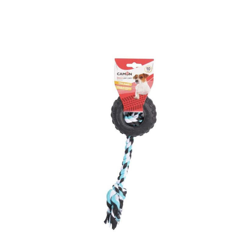 Jouet pour chiens - Pneu en mousse TPR avec corde en coton - Taille SM - 10cm Jouet pour chiens - Pneu en mousse TPR avec corde en coton - Taille SM - 10cm