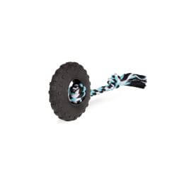Jouet pour chiens - Pneu en mousse TPR avec corde en coton - Taille SM - 10cm