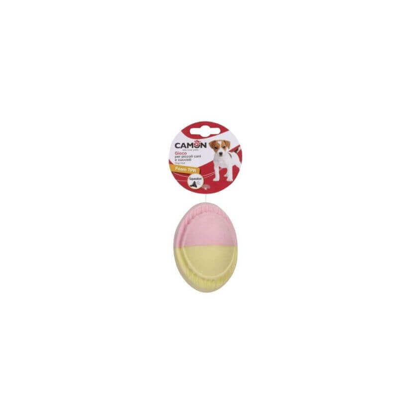 Jouet pour chiens - Balle ovale en mousse TPR (2 couleurs) avec squeaker 9cm Jouet pour chiens - Balle ovale en mousse TPR (2 couleurs) avec squeaker 9cm