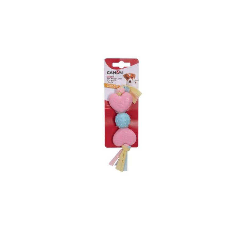 Jouet pour chiots - Coeur/Balle en TPE (2 variations) avec ruban en coton 20cm Jouet pour chiots - Coeur/Balle en TPE (2 variations) avec ruban en coton 20cm