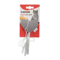 Jouet pour chats - Coeur shabby avec grelot et élastique gris/bronze