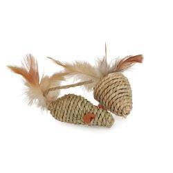 Jouet pour chats - Souris entrelacée avec plumes et grelot.